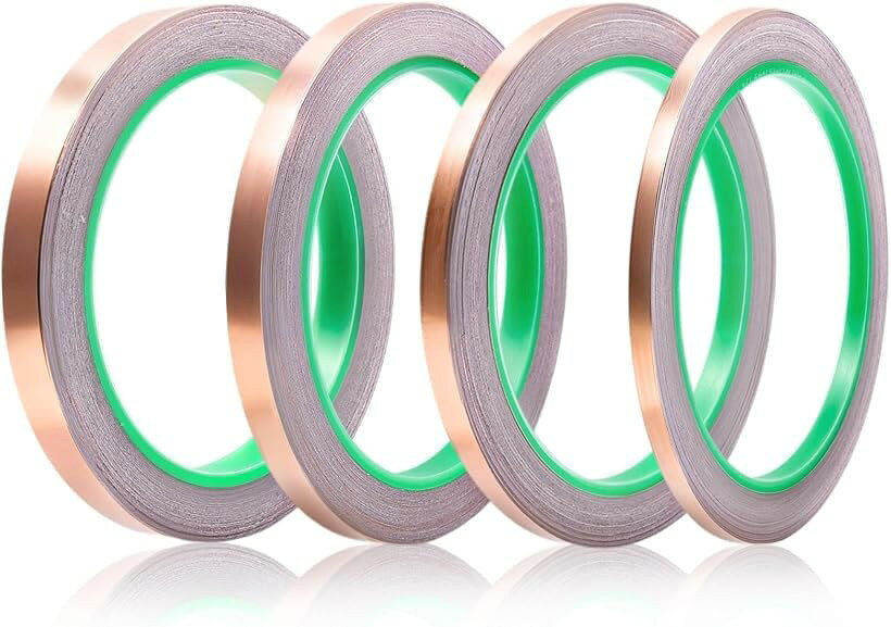 銅箔テープ 両面導電性 金属粘着 両面導電銅箔テープ 4個入り 幅5mm 6mm 8mm 10mm 長さ20M 電磁波シールド 静電気除去 熱伝導 (青铜色)