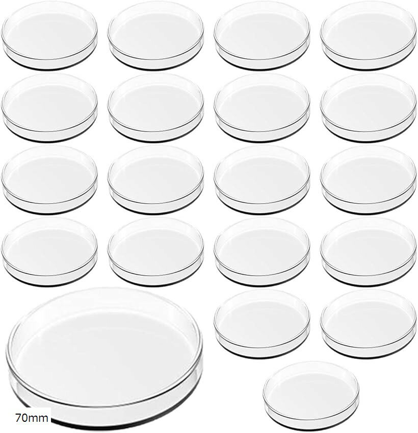 シャーレ プラスチック 蓋付き ペトリ皿 容器 実験用品 使い捨て クリア 20個セット (透明, 70mm)
