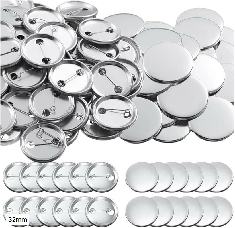 缶バッジ パーツ 素材 安全ピン キット 缶バッジメーカー 100個 セット (シルバー, 32mm)