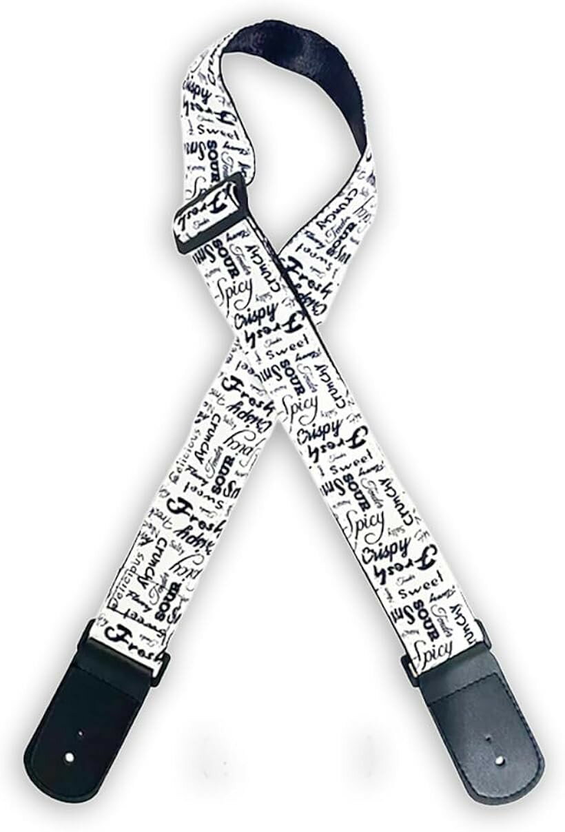 ギターストラップ 英字 デザイン 手描き モノトーン アコースティック エレキ ベース 調整 可能 男女兼用 (ブラック, 5cm x 75-135cm)