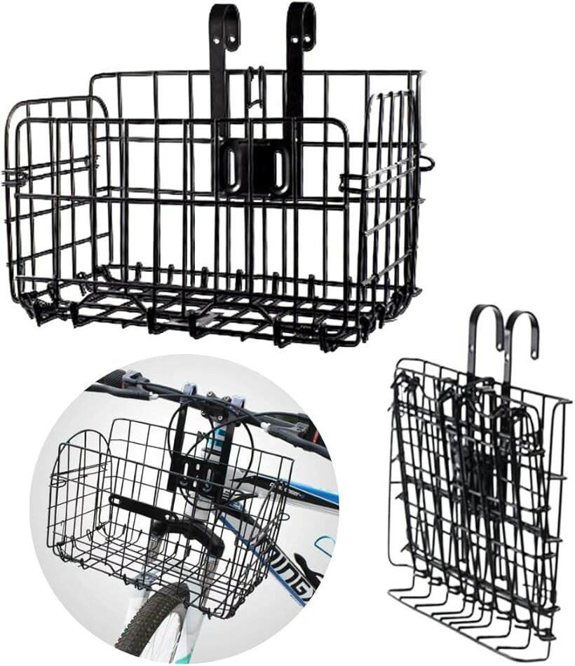 自転車かご 自転車バスケット カゴ 折りたたみ 折り畳み 脱着式 前かご 買い物かご 後ろかご 耐荷重20kg (ブラック, 35cm)(4)