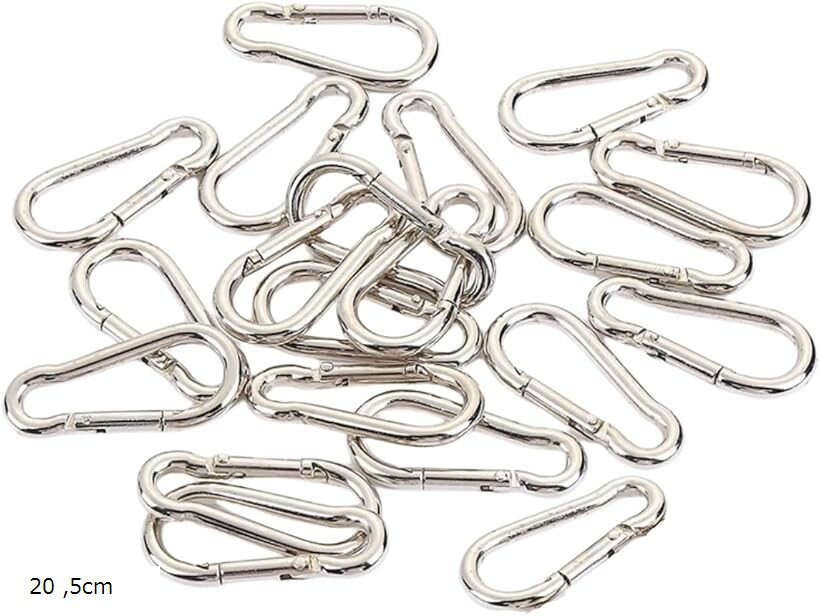 カラビナ 304ステンレス スプリングフック 錆びないカラビナ アウトドア 登山 キーホルダー キャンプ ハンモック 耐荷重200kg (シルバー, 20， 5cm)