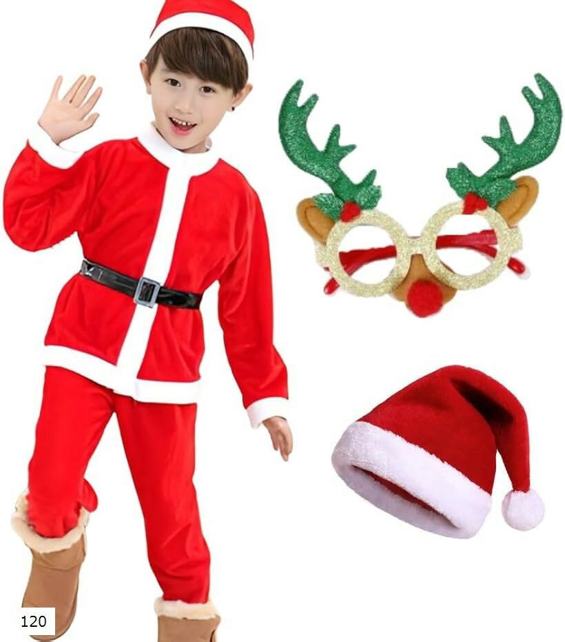 サンタ コスプレ 子供 トナカイ 眼鏡 付き 男の子 女の子 クリスマス 衣装 仮装 (120)