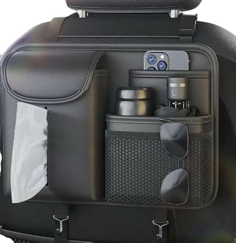 シートバックポケット 車 収納ポケット 後部座席 シートポケット ティッシュ 小物入れ (ブラック, 31.5cmx24.5cm)