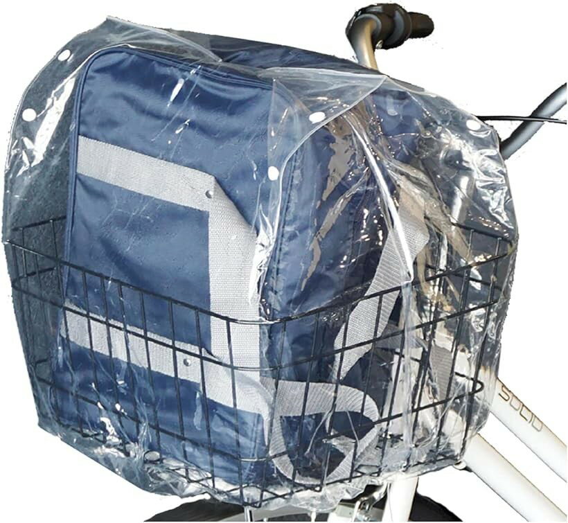 自転車 前カゴ カバー ワイドサイズ 防水 厚手 クリア素材 雨 梅雨 汚れ 落下 ひったくり 防止 取り付けカンタン サッとかぶせるだけ 高さ調節可能 (クリア, ワイドサイズ)