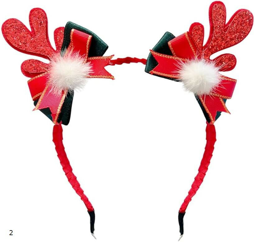 クリスマス カチューシャ トナカイ 鹿 角 どうぶつ 仮装 衣装 コスプレ 髪飾り リボン付き レディース キッズ パーティー (レッド)