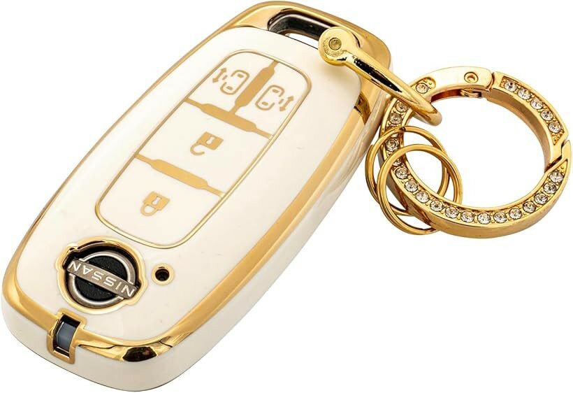 钥匙圈 - キーケース 日産 キーカバー セレナ c28 ニッサン 対応 スライドドア インテリジェントキー スマートキー 鍵ケース (ホワイト)