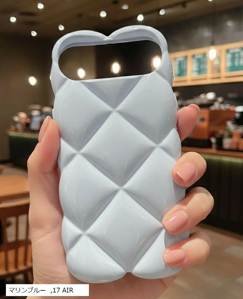 Rakuten - スマホケース iphone キルティング ぽこぽこ ピンク ギャル 女子高校生 韓国 可愛い (マリンブルー, 17 AIR)