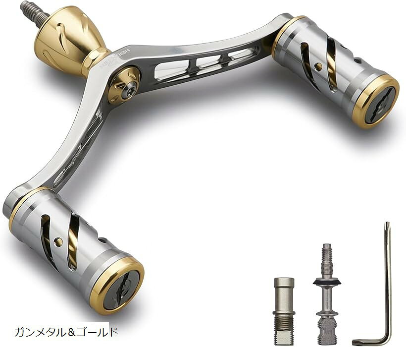 捲線器 - 92mm リール ハンドル シマノ Shimano ダイワ DAIWA 通用 スピニングリール用 Wing Vortex Series (ガンメタル＆ゴールド, 92mm)