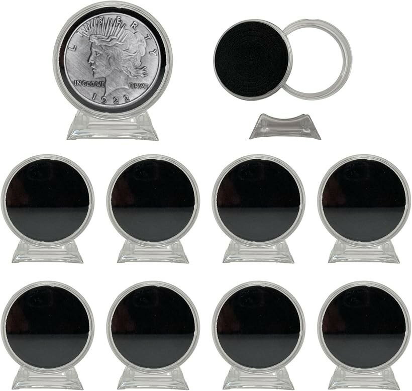 Currency Related Goods - MONOSTORE コインカプセル ディスプレイスタンド 金貨 メダル 記念硬貨 10個 (クリア, 直径45ミリメートル)