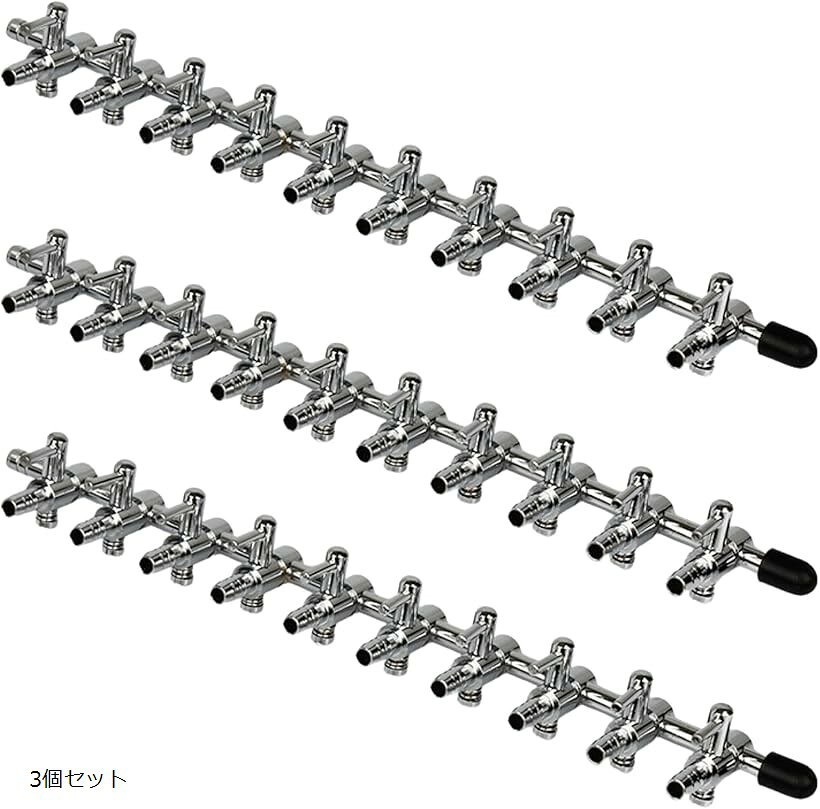 バリエーションコード : 2bupkt6o0k商品コード2bupkf2ix8商品名エアーコック 3個セット 10分岐 供給 設計 空気 調整 個別 酸素 ポンプ チューブ 配管 アクセサリー 管理 機器 用品 バルブブランドWARMTOOLカラー3個セットサイズ等パーツ　便利　水中　併用　エアレーション　パ「10方向分岐設計でエアーを効率的に管理」10分岐タイプなので、1つのエアー源から複数の出力先に簡単に分岐が可能。複数の水槽や装置へのエアー供給に最適です。「コンパクトサイズ・使いやすい設計」全長約20.6cmのスリムな設計で、限られたスペースにも設置しやすい仕様。使い勝手に優れ、手軽に導入できます。「4mm内径チューブに対応」一般的な内径4mmのエアーチューブ（別売り）に対応しており、既存のシステムにもスムーズに接続可能です。「個別に可能なON/OFFコック付き」各分岐には独立したコックが付いており、個別のON/OFFが簡単。「耐久性に優れた素材採用」耐食性・耐久性に優れた素材を使用し、長期間の使用でも安定した性能を発揮。安心してご利用いただけます。※ 他ネットショップでも併売しているため、ご注文後に在庫切れとなる場合があります。予めご了承ください。※ 品薄または希少等の理由により、参考価格よりも高い価格で販売されている場合があります。ご注文の際には必ず販売価格をご確認ください。※ 沖縄県、離島または一部地域の場合、別途送料の負担をお願いする場合があります。予めご了承ください。※ お使いのモニタにより写真の色が実際の商品の色と異なる場合や、イメージに差異が生じることがあります。予めご了承ください。※ 商品の詳細（カラー・数量・サイズ 等）については、ページ内の商品説明をご確認のうえ、ご注文ください。※ モバイル版・スマホ版ページでは、お使いの端末によっては一部の情報が表示されないことがあります。すべての記載情報をご確認するには、PC版ページをご覧ください。