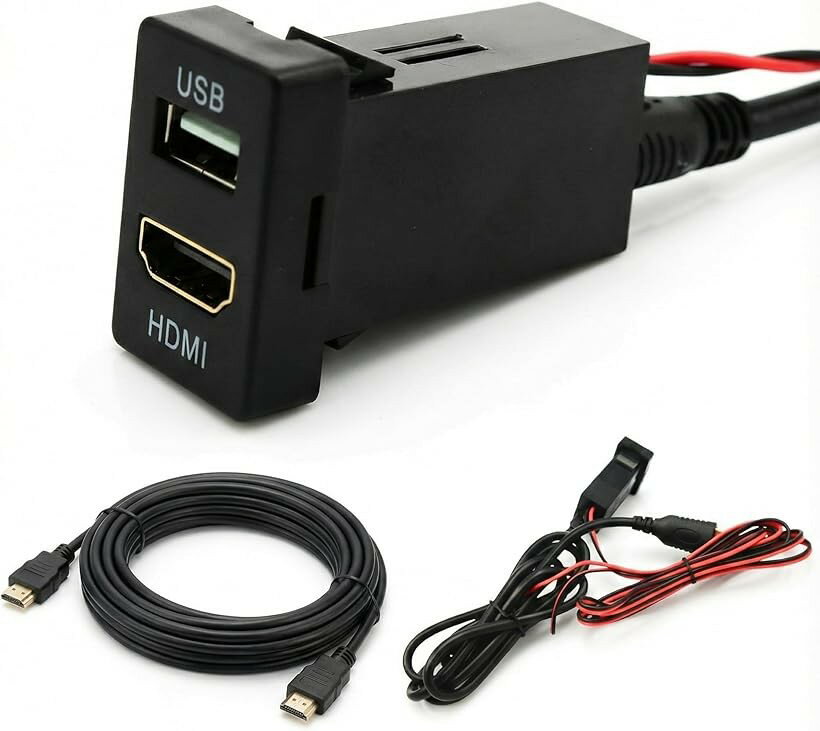 純正互換 HDMI USBソケット トヨタ Aタイプ 対応 スイッチホール スマホ ミラーリング ナビ接続 ハイエース 200系 アルファード ヴェルファイア プリウス アクア (ブラック)