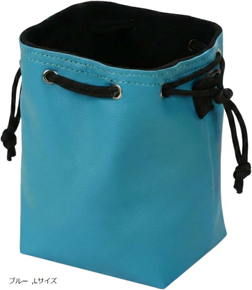 カメラポーチ 巾着 コンデジケース おしゃれ デジカメ 大人可愛い カラー 撥水 レザー 一眼レフ カメラケース ミラーレス コンパクトカメラ (ブルー, Lサイズ)