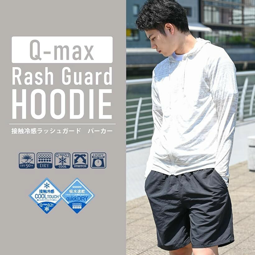 OHstoreの接触冷感 Q-MAX メンズ ラッシュガード 軽量 速乾 UPF50+ UVカット 長袖 指穴付き (ボーダーネイビー / 8227 / 簡易包装, L)｜アングル2