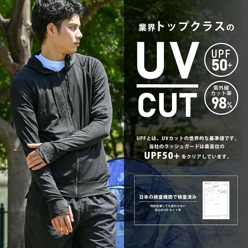 OHstoreの接触冷感 Q-MAX メンズ ラッシュガード 軽量 速乾 UPF50+ UVカット 長袖 指穴付き (ボーダーネイビー / 8227 / 簡易包装, L)｜アングル3
