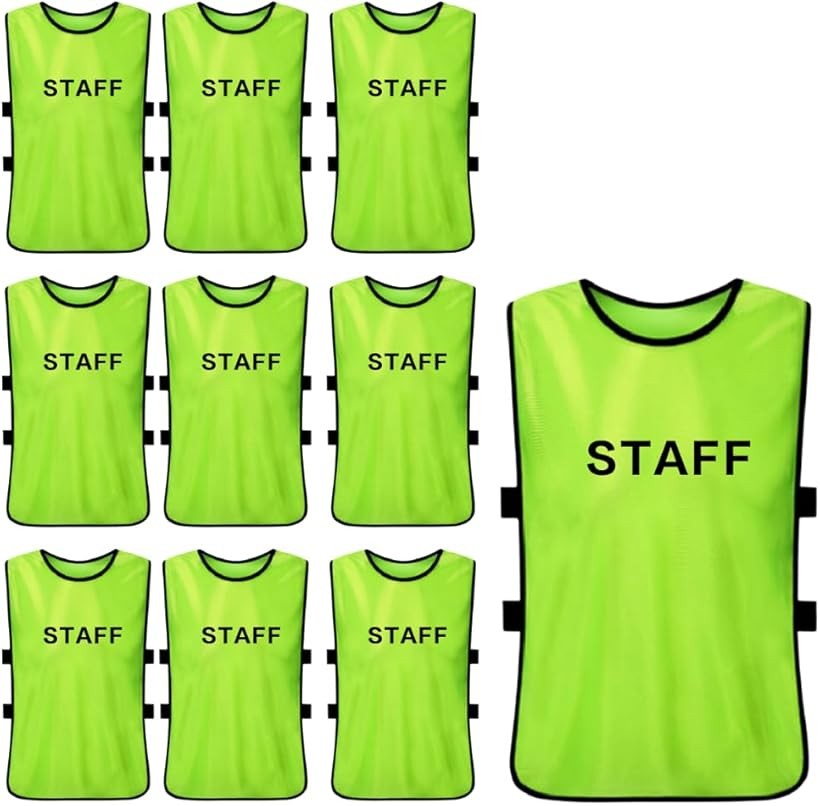 スタッフ ビブス ユニフォーム STAFF イベント 蛍光グリーン 10枚セット (ライトグリーン, Free Size)
