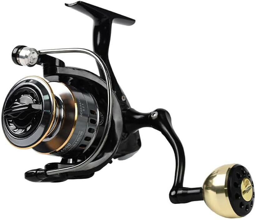 スピニングリール 釣りリール アジングリール 海水 淡水 ルアー用 投げ釣り HE4000 ナイロン3.6～5.4kg (ブラック＆ゴールド, HE4000)