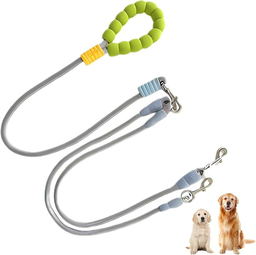 Rakuten - 犬リード 2頭引き 多頭飼い 散歩用 ダブルリード (グレー)