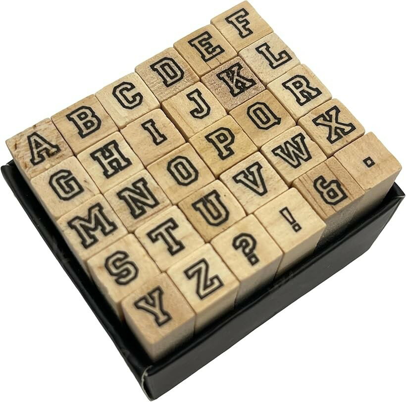 おしゃれ かわいい 木製 アルファベット 英語 スタンプ 5mm 縁取り文字 袋文字 E1077