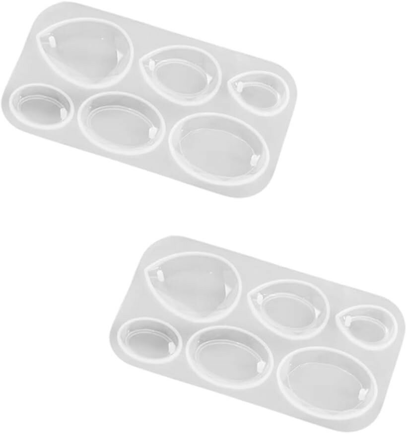 シリコンモールド シリコン型 UVレジン型 しずく 鏡面仕上げ 樹脂粘土 パーツ 宝石モールド 穴あり エポキシ樹脂 アクセサリーパーツ 2枚セット (クリア, 楕円形＆しずく型)