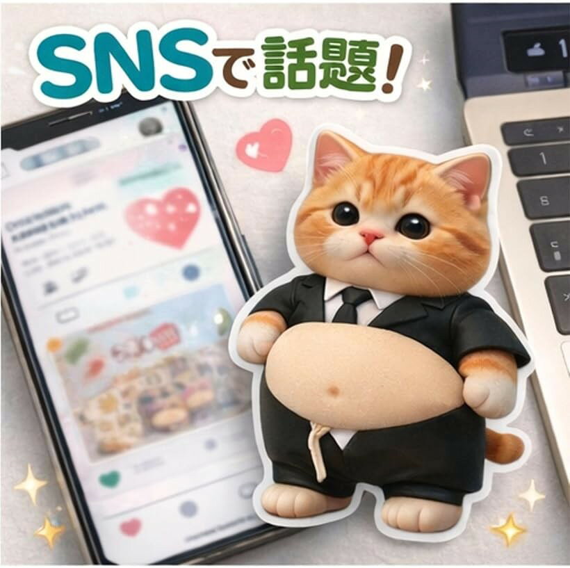 お腹 シール 猫 最新柔らかいお腹 ぷにぷに ぷくぷく 3D もっちり デブ猫 愛くるしい かわいい シール帳 ステッカー ねこ (ブラウン, スーツ猫) ohstore-10691551 OHstore サンプル画像3