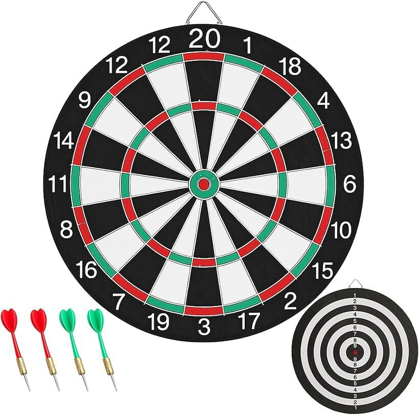 ダーツボード 小型 12インチ 両面仕様 ダーツ4本付 家庭用 セット 室内 練習用 初心者 (ブラック，ホワイト)