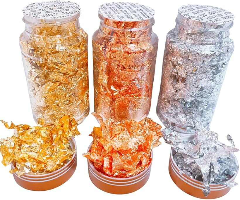 金箔 3個セットヘア用 ホログラム ネイル用 金箔シート フレーク 模造金箔 髪飾り DIY工芸品 レジン 美術 装飾用 (3g)