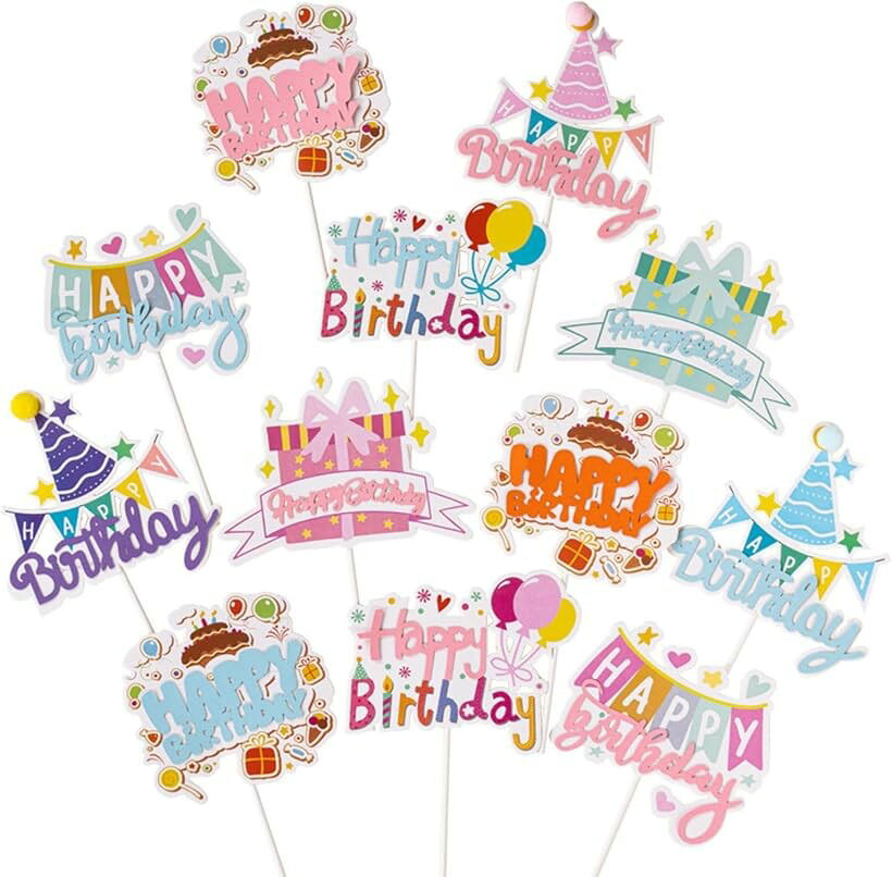 ケーキトッパー 誕生日 ケーキ飾り 12個セット ケーキデコレーション ケーキ挿入カード