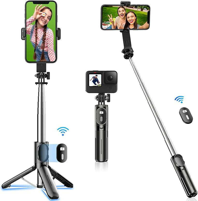自撮り棒 ミニ、安定モデルスマホスタンド 三脚 デジカメ兼用 じどり棒 iphone＆android対応 じどりぼう コンパクト リモコン付き 携帯スタンド (ブラック)