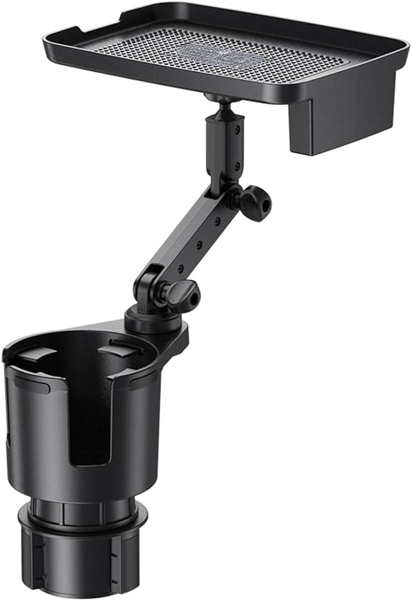 Drink Holders - 車用ドリンクホルダー トレイ付き 高さ調節可能 スマホホルダー 安定 取付簡単 滑り止め (ブラック)