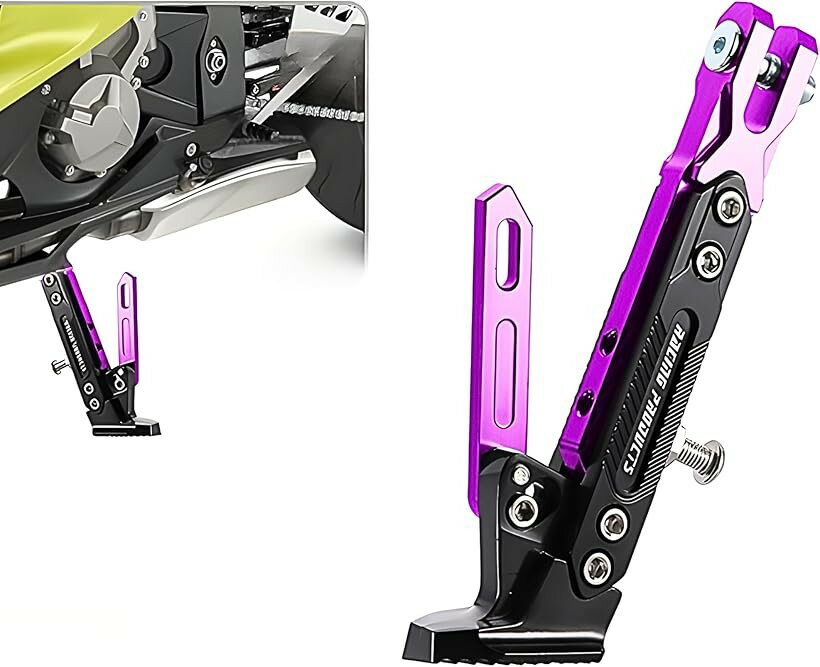バイク サイドスタンド メンテナンススタンド キックスタンド 高さ調整 アルミ合金 (紫, 23cm)