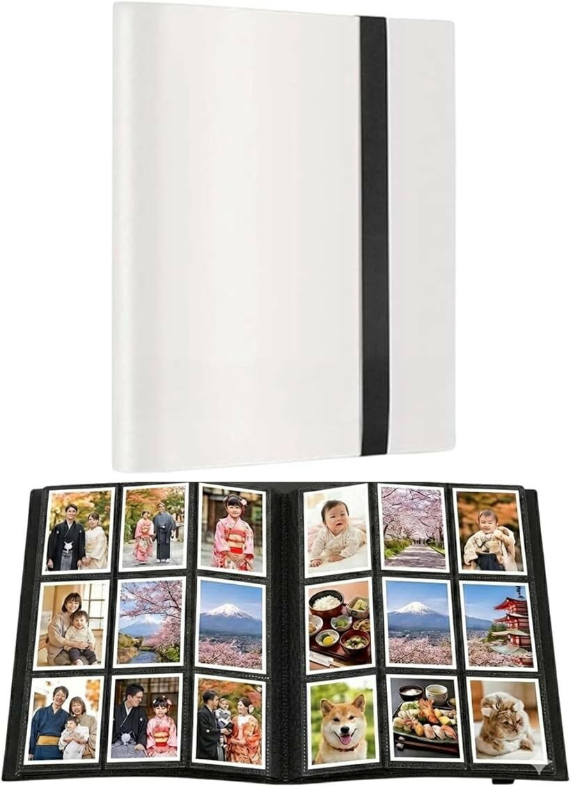 バリエーションコード : 2brvh0wx1g商品コード2brvh6s0dj商品名チェキ アルバム 360枚 大容量 フォトアルバム サイドイン 写真収納 トレカ対応 チェキホルダー ポラロイドブランドChillandカラーホワイトサイズ等30.5cm x 24.5cm360枚の写真を収納できる大容量アルバム：チェキやインスタント写真を最大360枚収納できる大容量フォトアルバムです。イベントや旅行の思い出をまとめて整理でき、コレクション管理にも適しています。透明度の高いクリアフィルムで写真が鮮明に見える：透明度の高いポケットフィルムを採用しています。写真を入れたまま内容を確認しやすく、ページをめくるだけで一覧できます。展示用アルバムとしても活用できます。横から収納する脱落防止設計：写真は横から差し込むサイドインタイプです。持ち運び時でも抜け落ちにくい構造で、整理や入れ替えもスムーズに行えます。撥水性カバーでお手入れ簡単：表紙カバーには撥水性素材を使用しています。汚れが付着しても拭き取りやすく、日常使いのフォトブックとして扱いやすい仕様です。製品仕様：本体サイズ30.5cmx24.5cm、ポケットサイズ9.5cmx6.7cm、収納枚数360枚。結婚式や記念日、誕生日、送別会などの贈り物にも適しています。標準サイズのトレーディングカードも収納可能です。※ 他ネットショップでも併売しているため、ご注文後に在庫切れとなる場合があります。予めご了承ください。※ 品薄または希少等の理由により、参考価格よりも高い価格で販売されている場合があります。ご注文の際には必ず販売価格をご確認ください。※ 沖縄県、離島または一部地域の場合、別途送料の負担をお願いする場合があります。予めご了承ください。※ お使いのモニタにより写真の色が実際の商品の色と異なる場合や、イメージに差異が生じることがあります。予めご了承ください。※ 商品の詳細（カラー・数量・サイズ 等）については、ページ内の商品説明をご確認のうえ、ご注文ください。※ モバイル版・スマホ版ページでは、お使いの端末によっては一部の情報が表示されないことがあります。すべての記載情報をご確認するには、PC版ページをご覧ください。