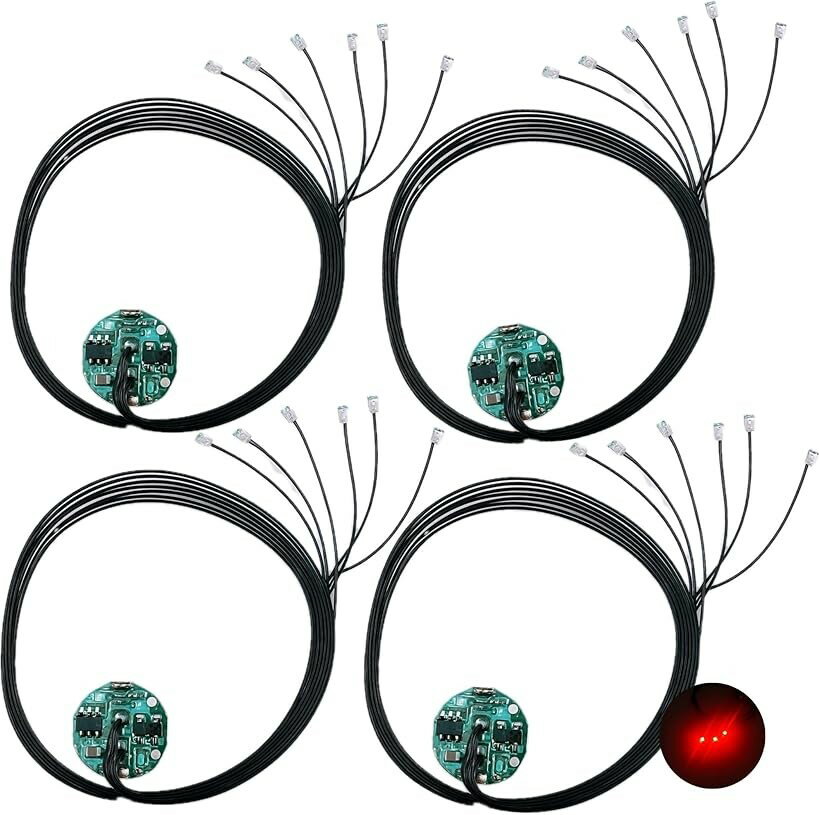 LED 極小 磁気スイッチ リード線 6本 電飾 4個セット 点灯 点滅 ボタン電池 CR927対応 模型 プラモデル フィギュア ジオラマ ライト (レッド 6)
