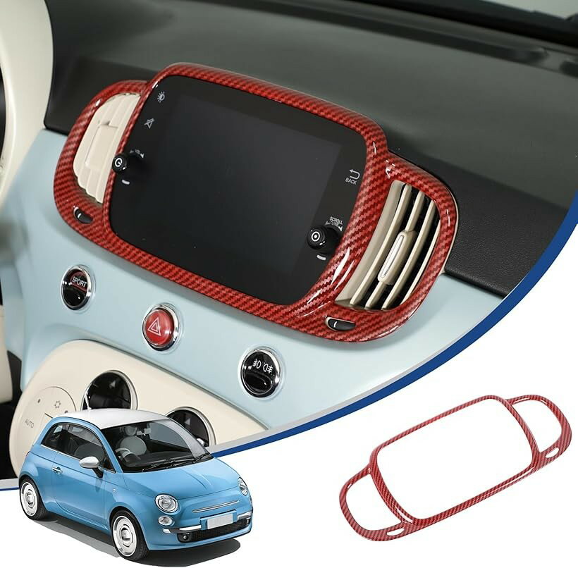 Rakuten - フィアット 500 アバルト 595 695 2016～2025に適用 ナビフレーム ディスプレイオーディオ枠 ナビフレームパネル エアコンカバー ABS製 貼付タイプ 取付簡単 内装パーツ カスタム アクセサリー (レッド＆カーボン調)