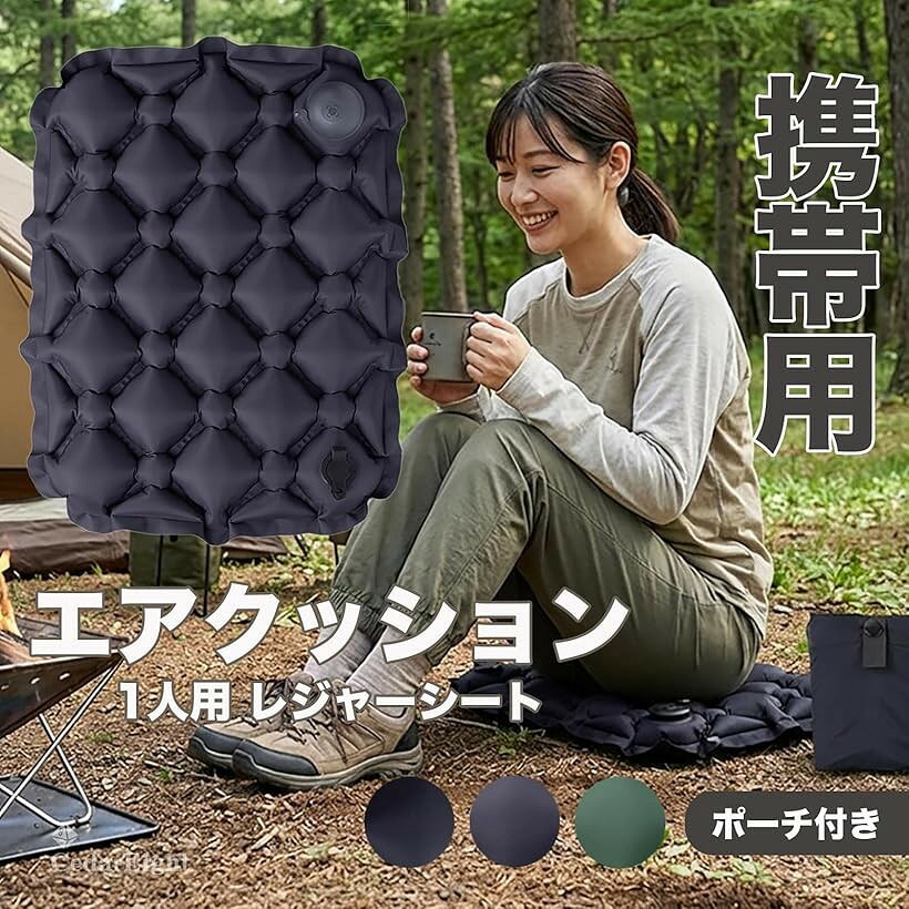 ポンプで膨らむエアクッション 1人用 レジャーシート アウトドア スポーツ観戦 飛...