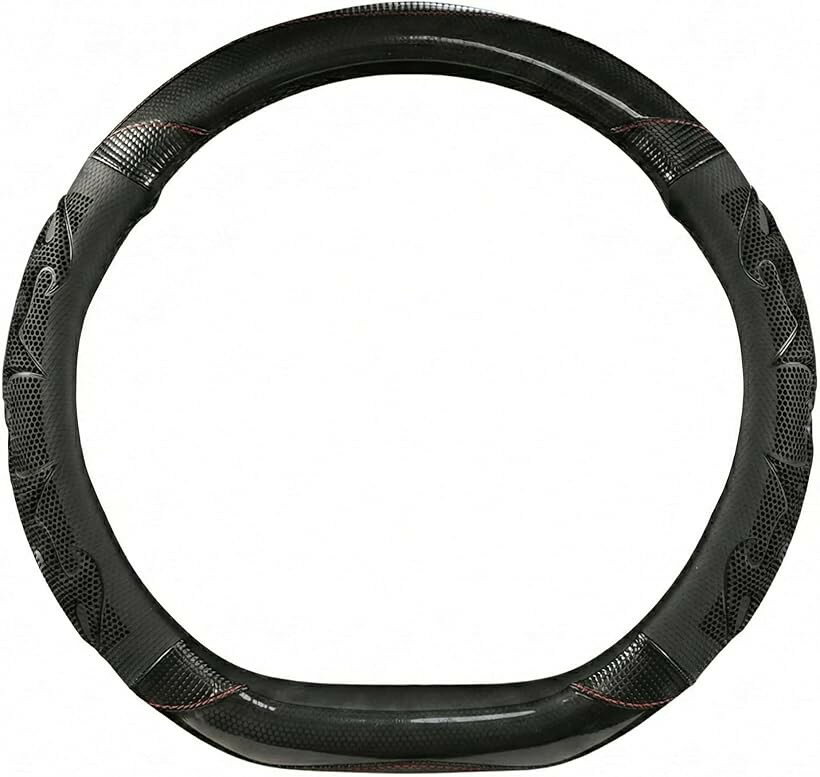 Handle Cover - ハンドルカバー D型 Mサイズ 38cm 3Dメッシュ ステアリングカバー 通気性 滑り止め カーボン調 (クラシックブラック)