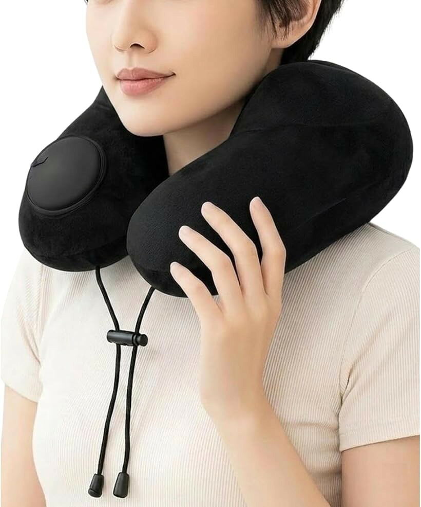 アスペルシオ 折りたたみ 首枕 収納袋付き U型 トラベルピロー 携帯枕 軽量 コンパクト お昼寝 機内 出張 新幹線 旅行用 (モダンブラック, ワンサイズ)