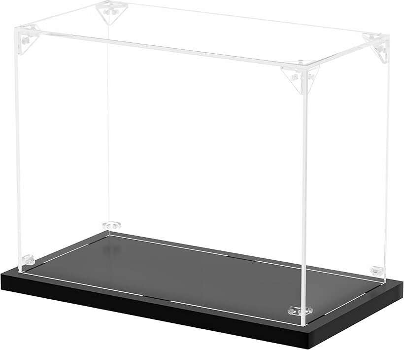 Collection Cases - フィギュアケース アクリルケース UVカット コレクションケース ディスプレイケース 組み立て簡単 頑丈 汚れ防止 手袋 クリーニングクロス付き (台座黒+透明ケース, 幅20x奥行10x高さ15cm)