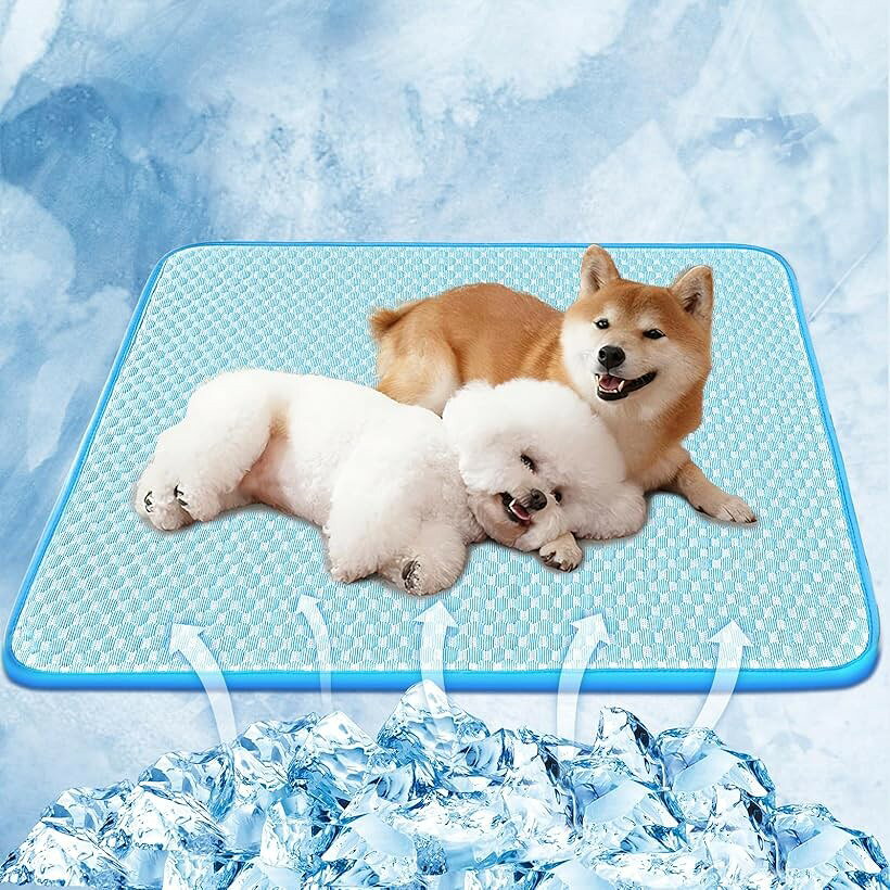 Rakuten - ペット ひんやりマット 犬 猫用ひんやりマット 夏用 ペット用シーツ 接触冷感 おしっこマット 防水/消臭/速乾 繰り返し利用可能 洗える 暑さ対策 漏れ防止 滑り止め (ブルー（冷感）, XL(87x122cm)x1枚（冷感）)