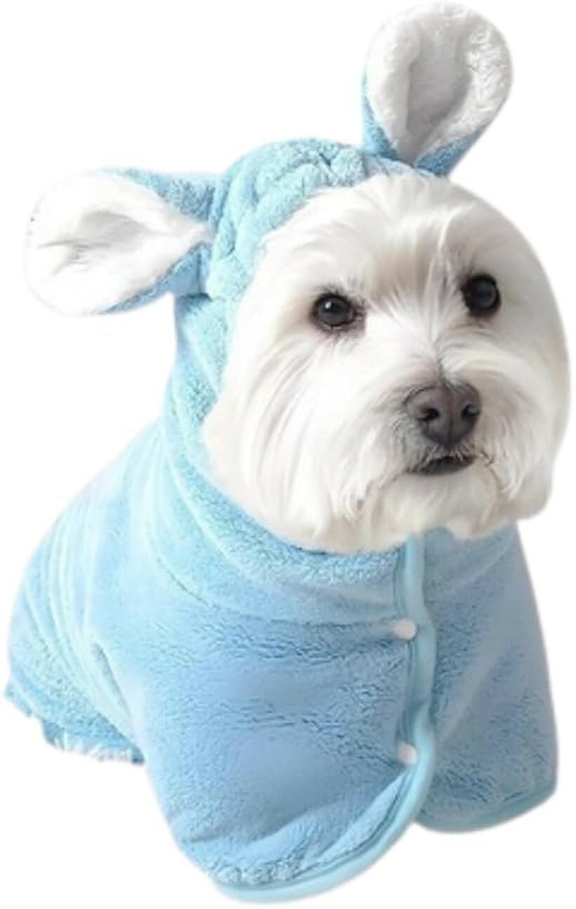 ペット用 タオル 給水 バスタオル 犬 猫 小動物 ペットタオル 体拭き ポンチョ カラフル パステル 1個 (ブルー)
