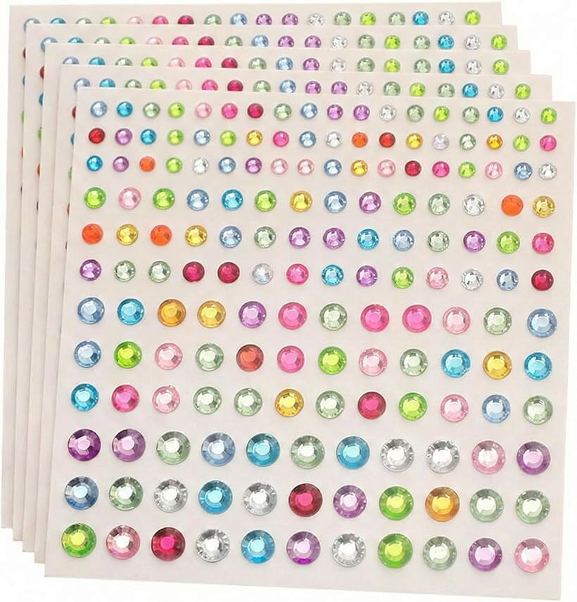ラインストーンシール 5シート計825粒 ジュエルステッカー 自己粘着 3mm/4mm/5mm/6mm サイズミックス 9.5x9cm デコレーション ネイル フェイス ボディ ライブ 工作 (マルチ)