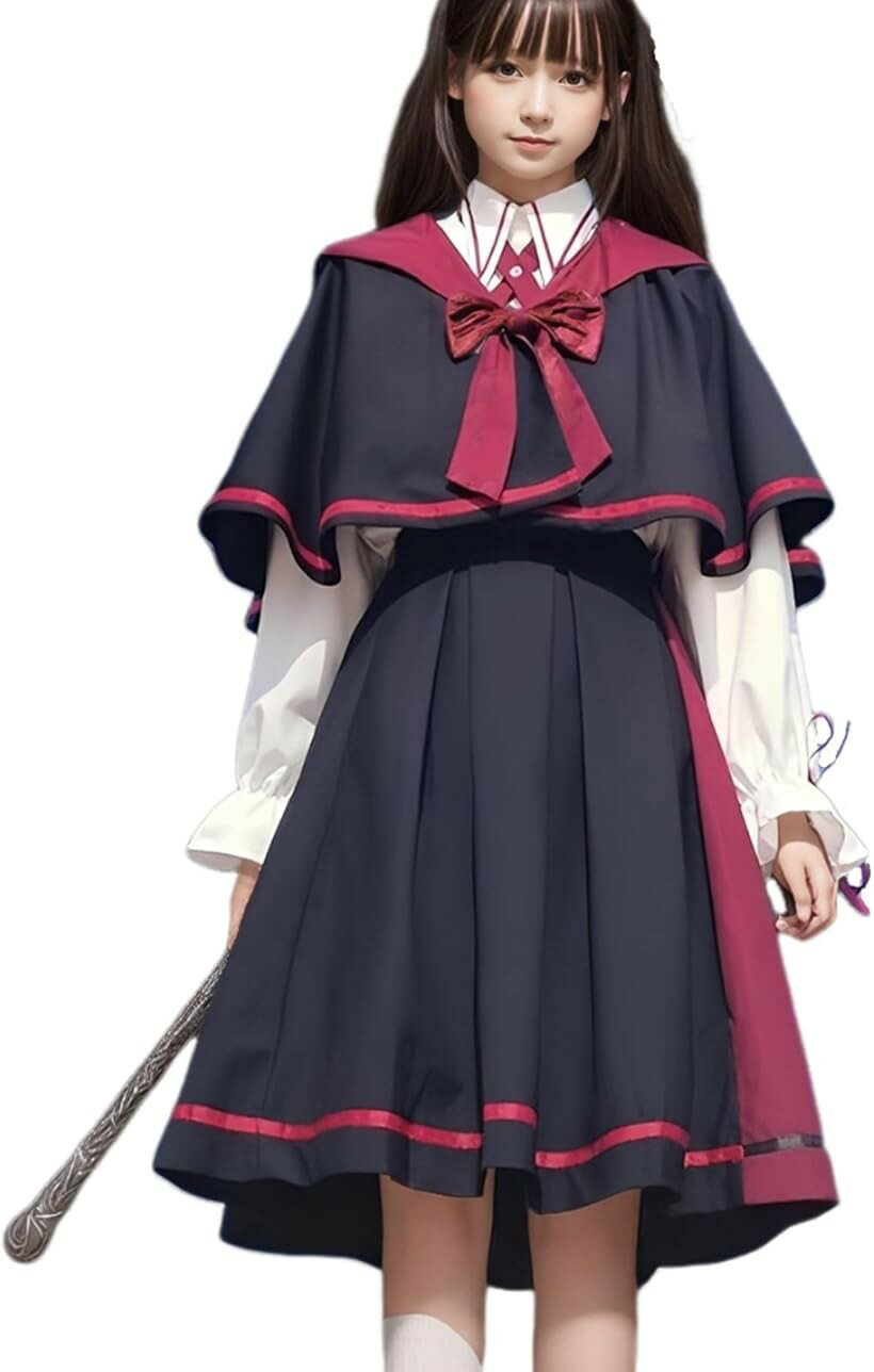 魔法少女 コスプレ ロリータ コスチューム 魔法使い 衣装 ゴスロリ ハロウィン 仮装 魔法学校 学園風 可愛い (セットA (ショート) Sサイズ)