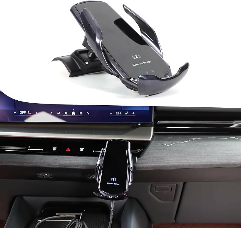 BMW 5シリーズ 2024年～現行に専用 スマホホルダー 車 携帯電話ホルダー 吹き出し スマートフォン用車載ホルダー センターコンソール送風口 エアコン 固定 スマホスタンド 360度回転 1秒着脱 しっかり固定 (ワイヤレス充電式)