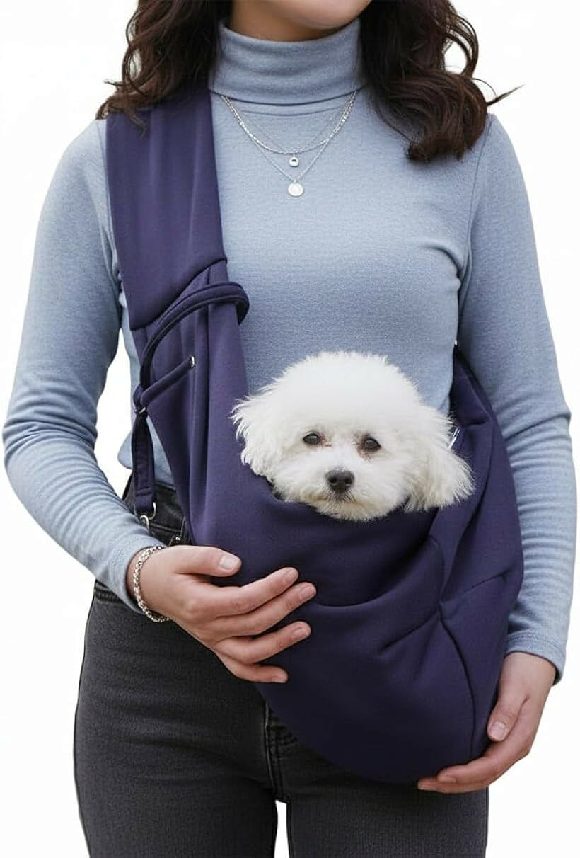 ペットバッグ ショルダー 斜めがけ 抱っこ紐 小型犬 猫 小動物 スマホ入れ付きペットスリング ボディバッグ ペットキャリー (ダークブルー)