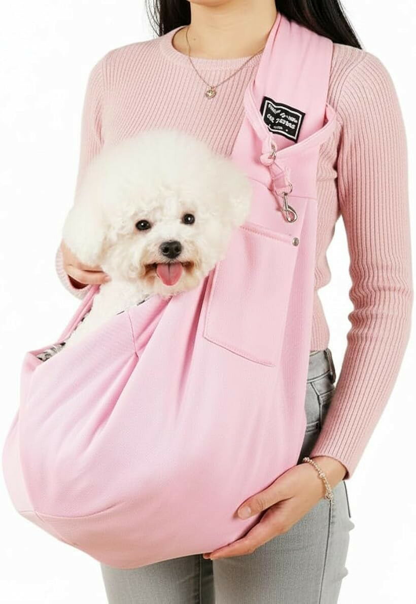 ペットバッグ ショルダー 斜めがけ 抱っこ紐 小型犬 猫 小動物 スマホ入れ付きペットスリング ボディバッグ ペットキャリー (ピンク)