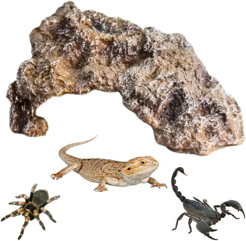 爬虫類 レオパ シェルター 岩風 隠れ家 トカゲ 亀対応 自然石デザイン 幅14 x 奥9 高さ6.7cm (サンド)