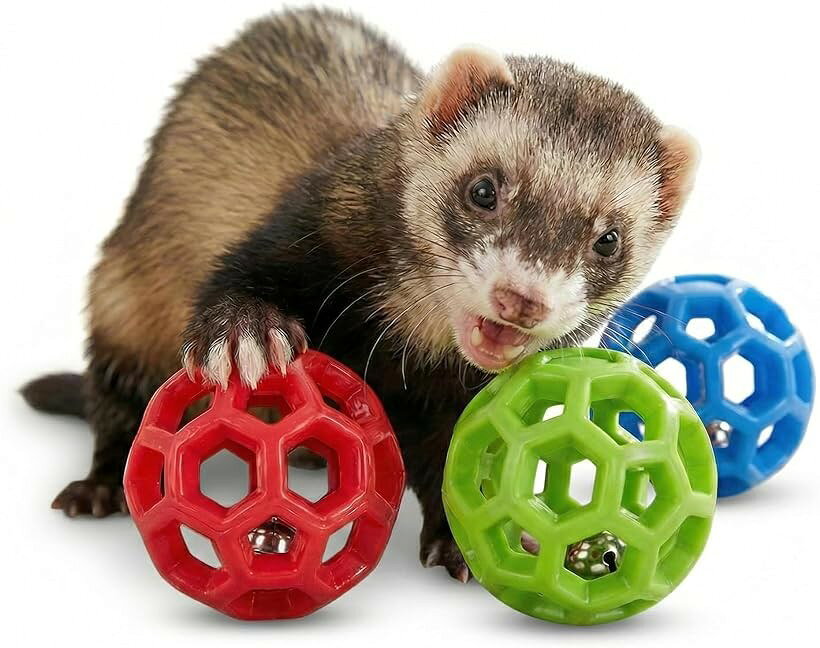 鈴の音に興味津々。 フェレット おもちゃ ボール 小動物 直径5cm 鈴入り 音が鳴る TPRラバー製 追いかけ遊び 犬 猫 (ブルー＆レッド＆グリーン)