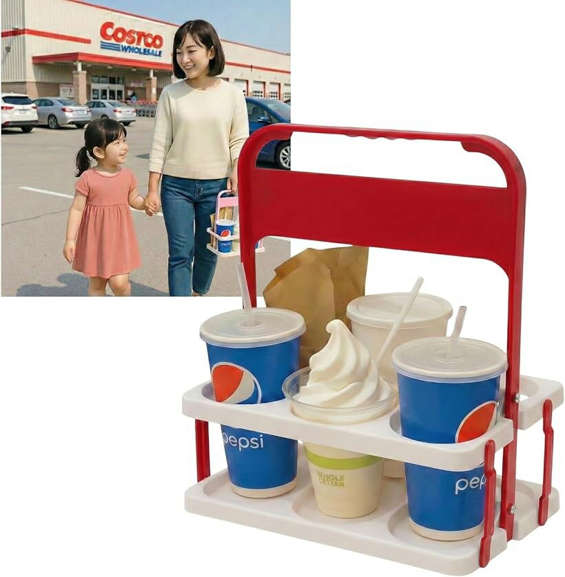 ドリンクホルダー ドリンクキャリー 紙コップホルダー 持ち歩き 折りたたみ式 お出かけ 車用 6本収納 (クラシックレッドxホワイト)