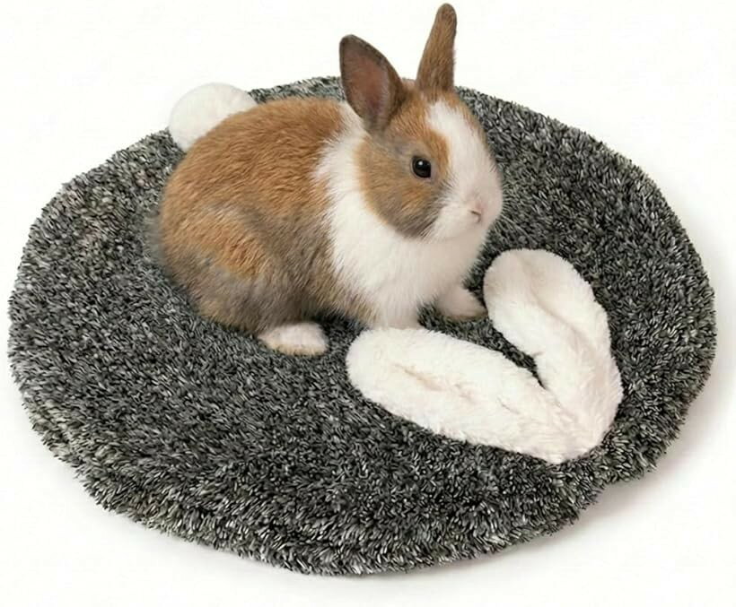 うさぎ ベッド マット クッション 洗える ソアホック対策 (ブラック, 直径46cm)