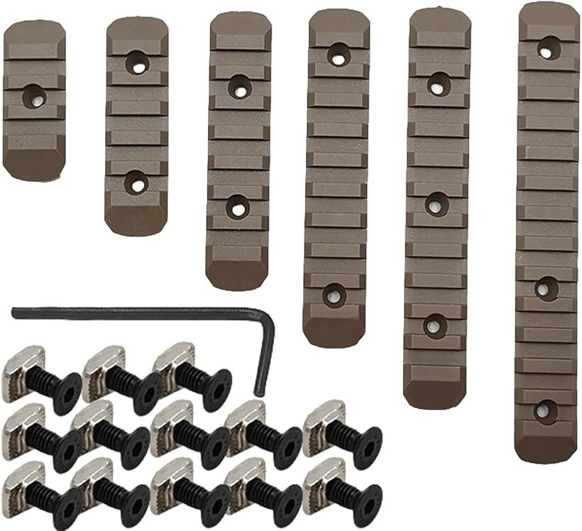 M-LOK KeyMod 両対応 20mm レールアダプター 6本セット 3-13スロット 拡張レール サバゲー ナイロン樹脂製 (カーキ)